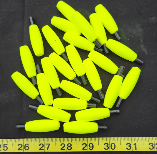 24 of the 1-1/2 inch BRIGHT Yellow (Chartreuse) styrofoam pegged cigar fishing floats