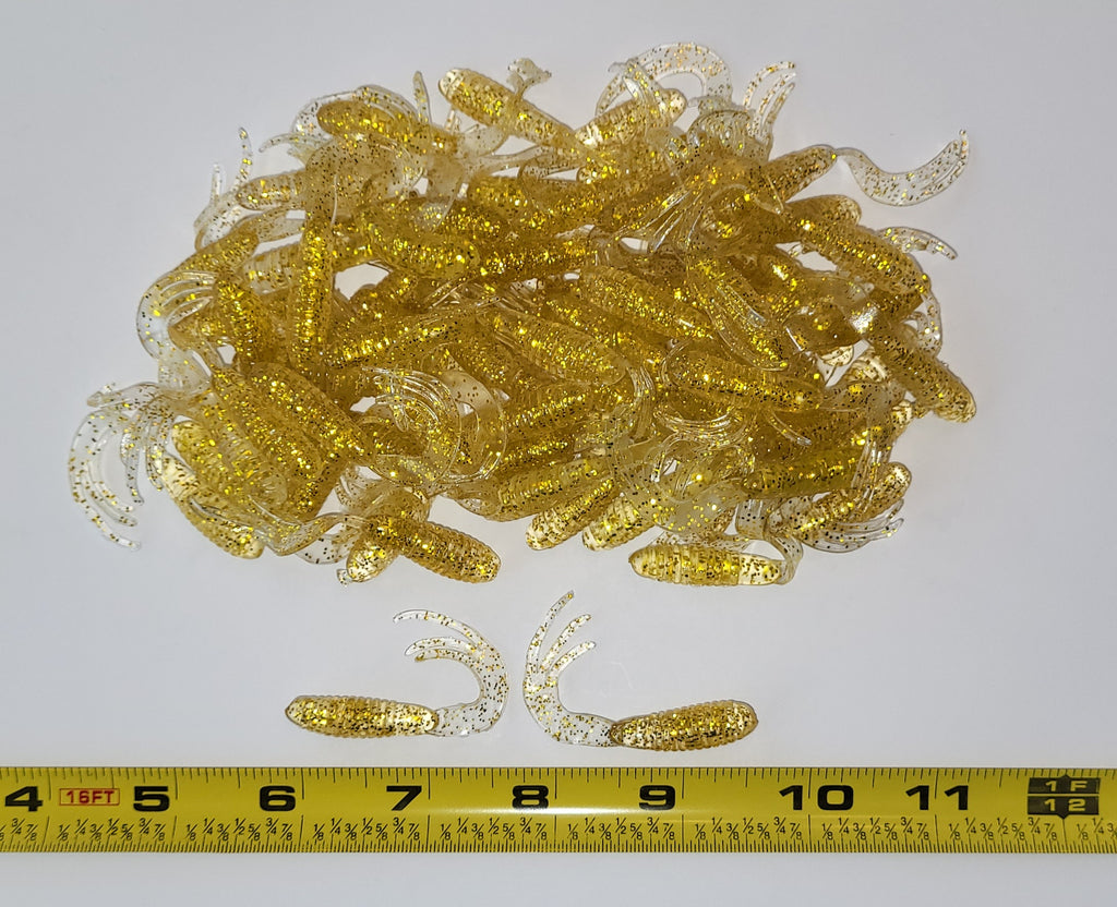 Triple Tail Tri-Tip Gold Flash Color 2 inch 100 Pack Curl Tail Grubs