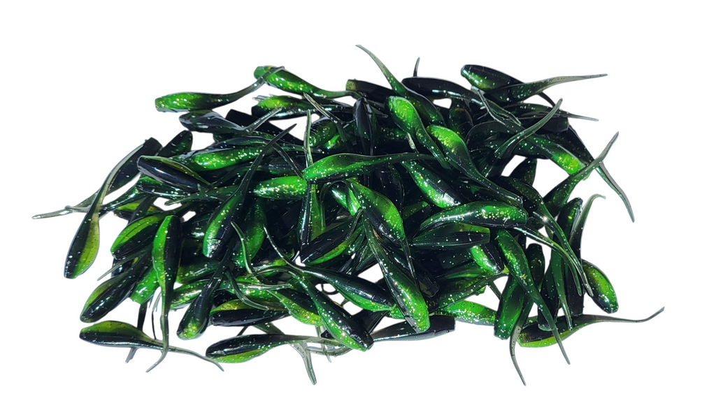 Shad Fry, Minnow Fry 2" length - Green/Midnight Flash (Green/Black w/gold & silver glitter) Crappie, Panfish