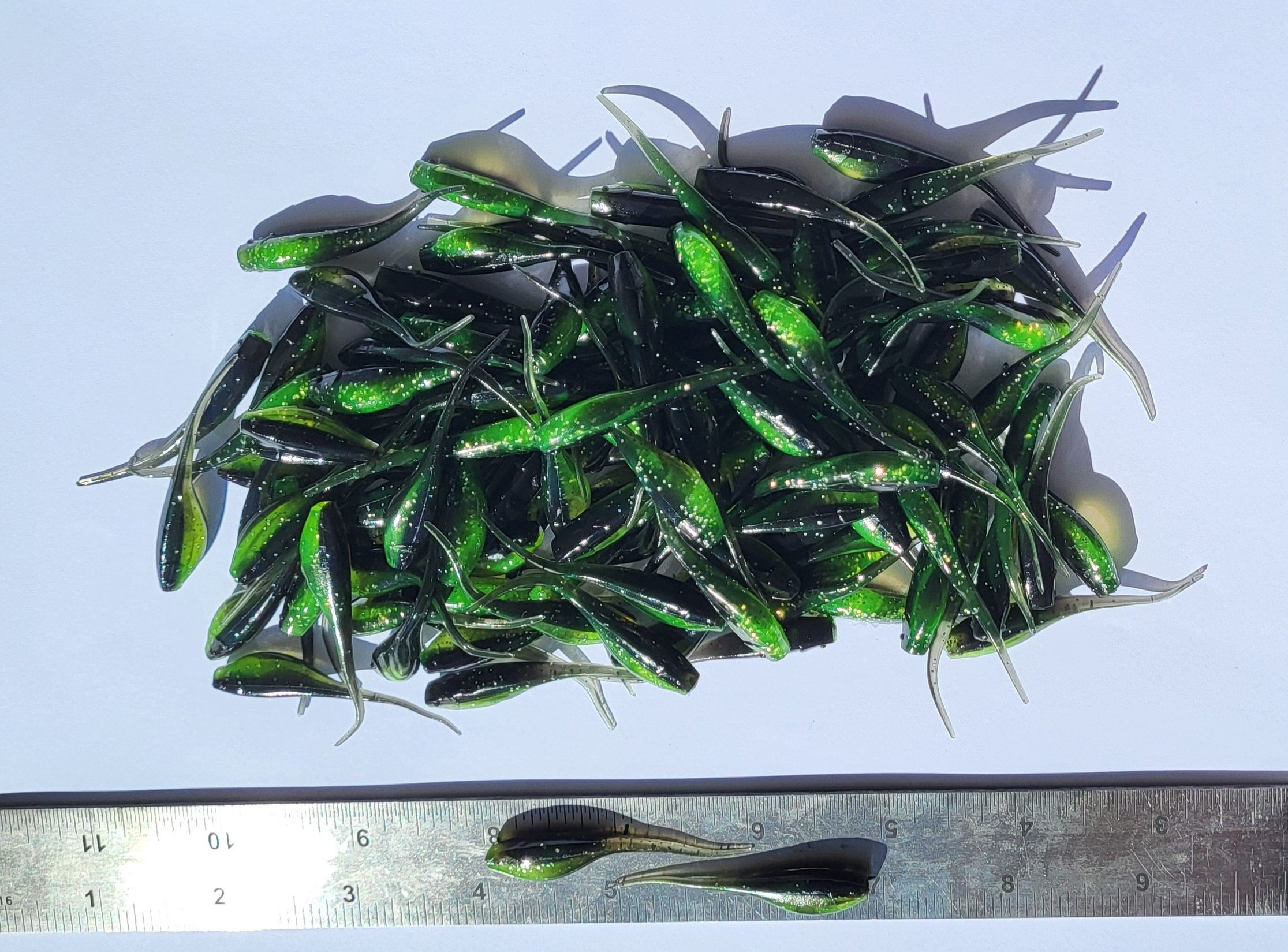 Shad Fry, Minnow Fry 2" length - Green/Midnight Flash (Green/Black w/gold & silver glitter) Crappie, Panfish