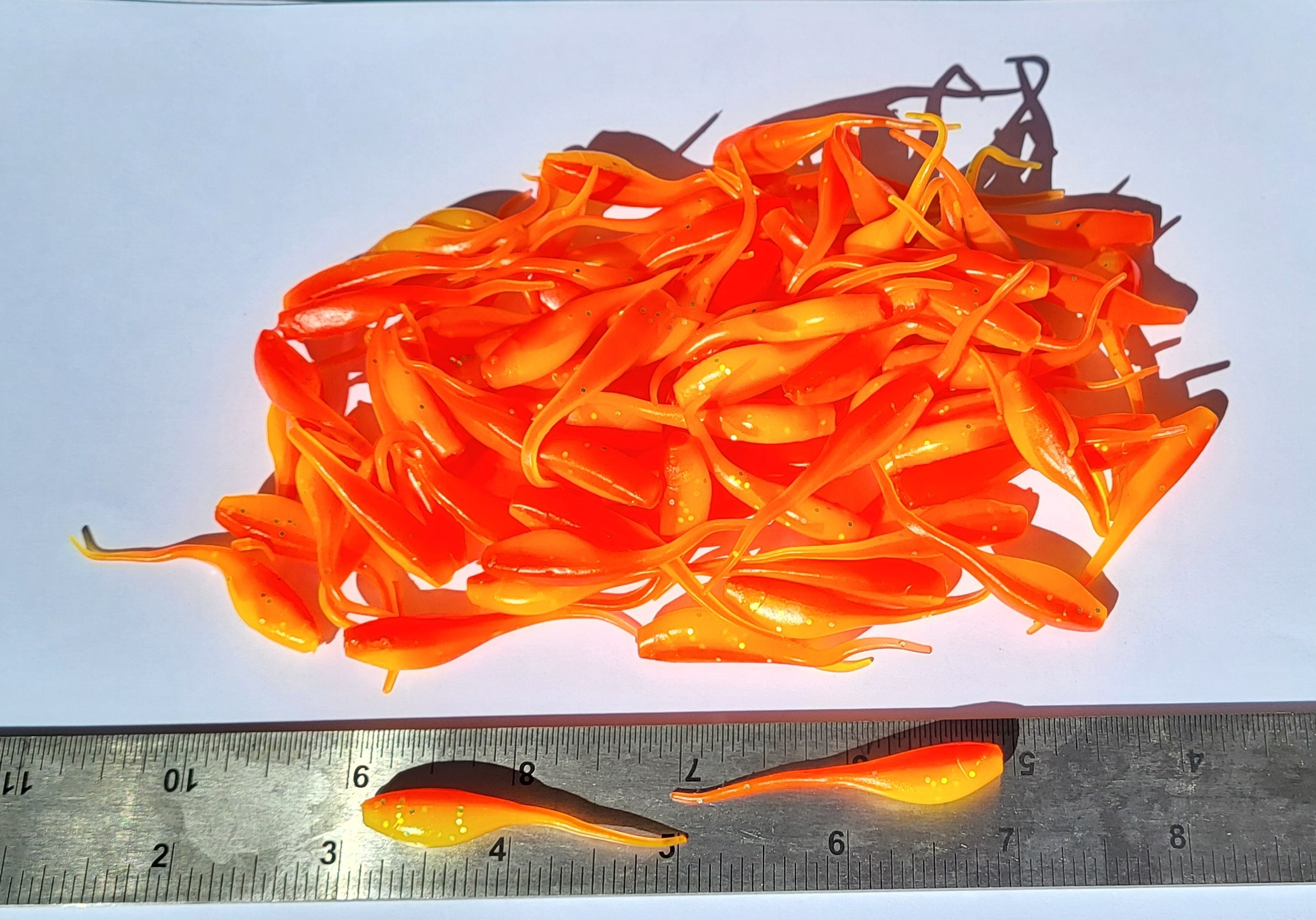 Shad Fry, Minnow Fry 2" length - Lake Sunrise (light/dark orange w/silver glitter) Crappie, Panfish