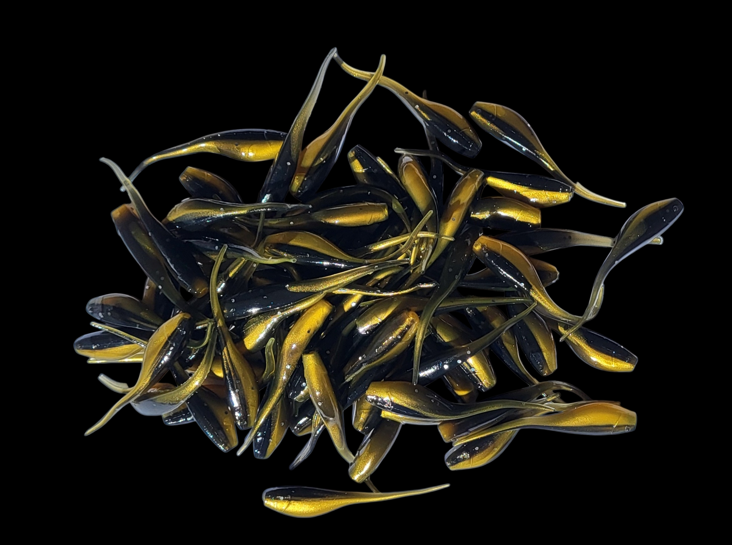 Shad Fry, Minnow Fry 2" length - Golden Shiner Flash (Gold/Black w/ silver glitter) Crappie, Panfish