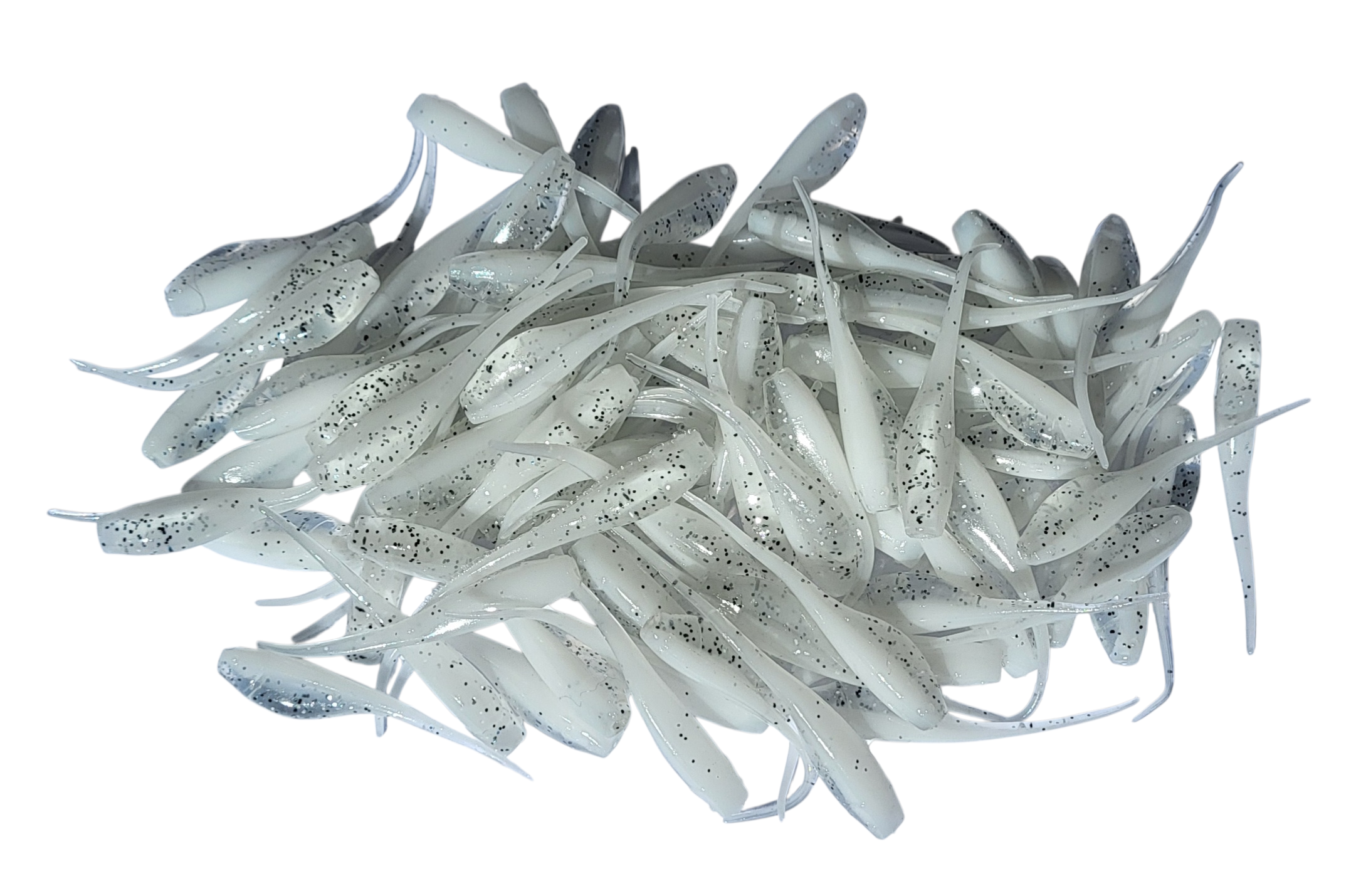 Shad Fry, Minnow Fry 2" length - Ice/Vanilla Pepper Flash (Clear/Pearl w/black & silver glitter) Crappie, Panfish