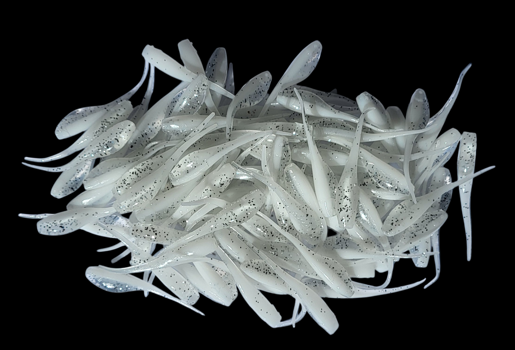 Shad Fry, Minnow Fry 2" length - Ice/Vanilla Pepper Flash (Clear/Pearl w/black & silver glitter) Crappie, Panfish