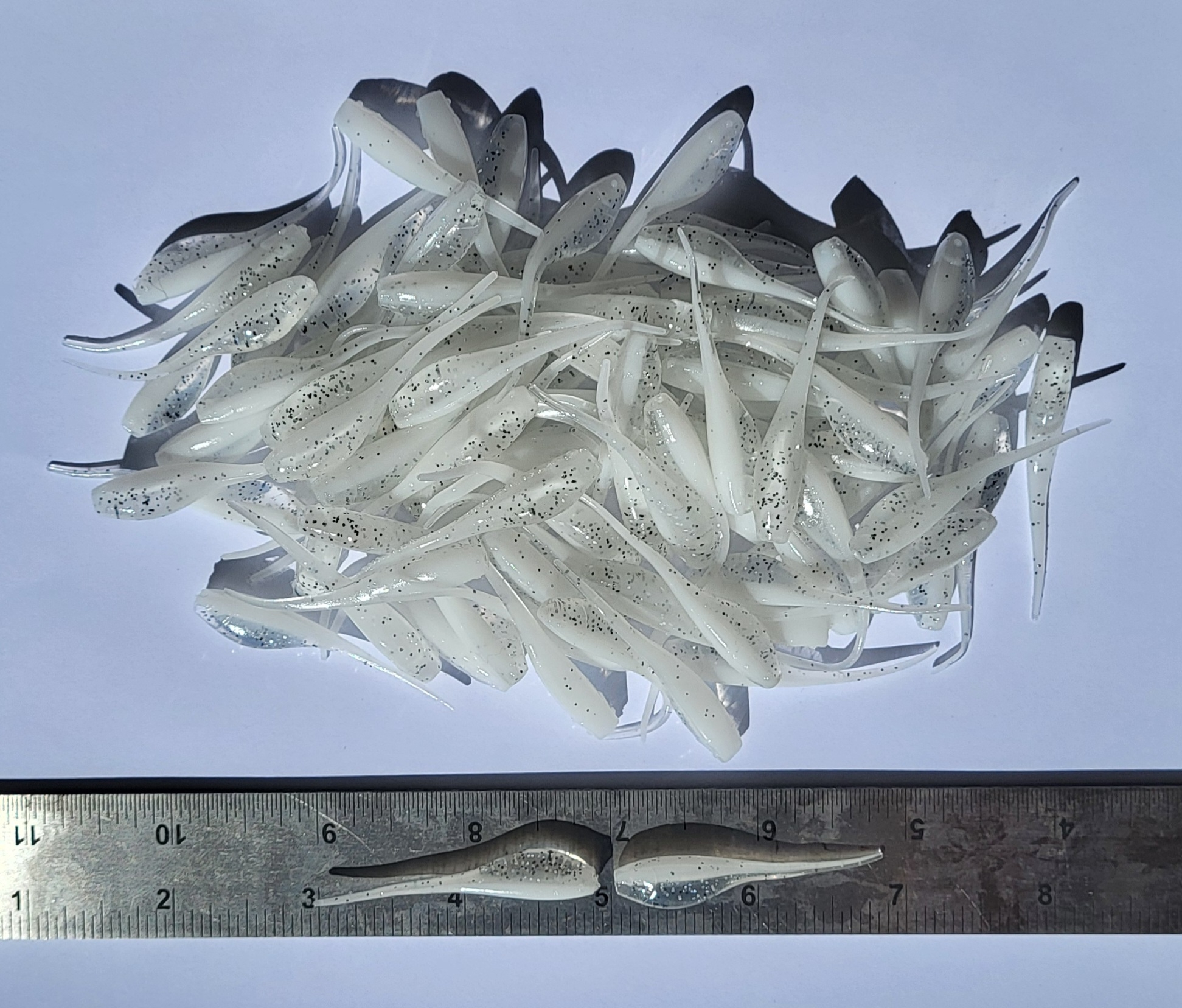 Shad Fry, Minnow Fry 2" length - Ice/Vanilla Pepper Flash (Clear/Pearl w/black & silver glitter) Crappie, Panfish