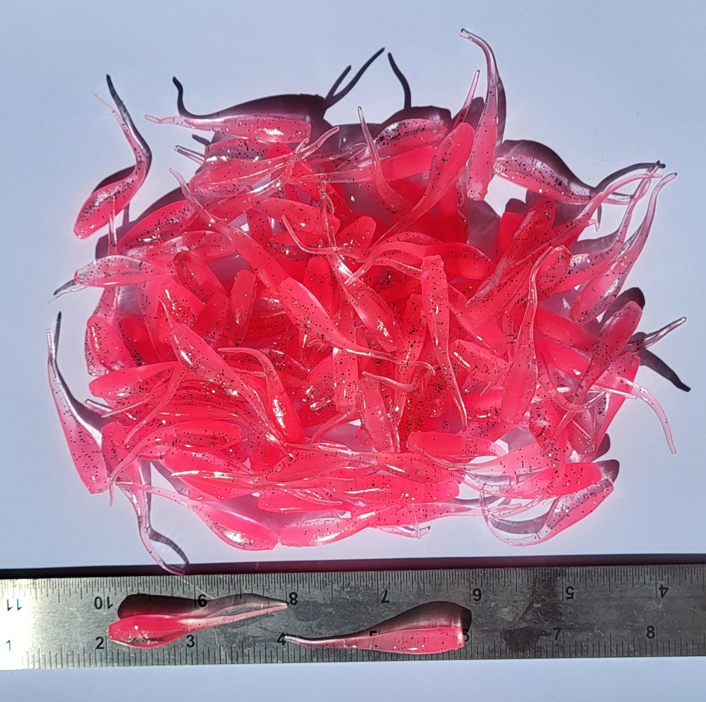 Shad Fry, Minnow Fry 2" length - Ice/Bubble Gum Flash (Clear/Pink w/pepper/silver glitter)