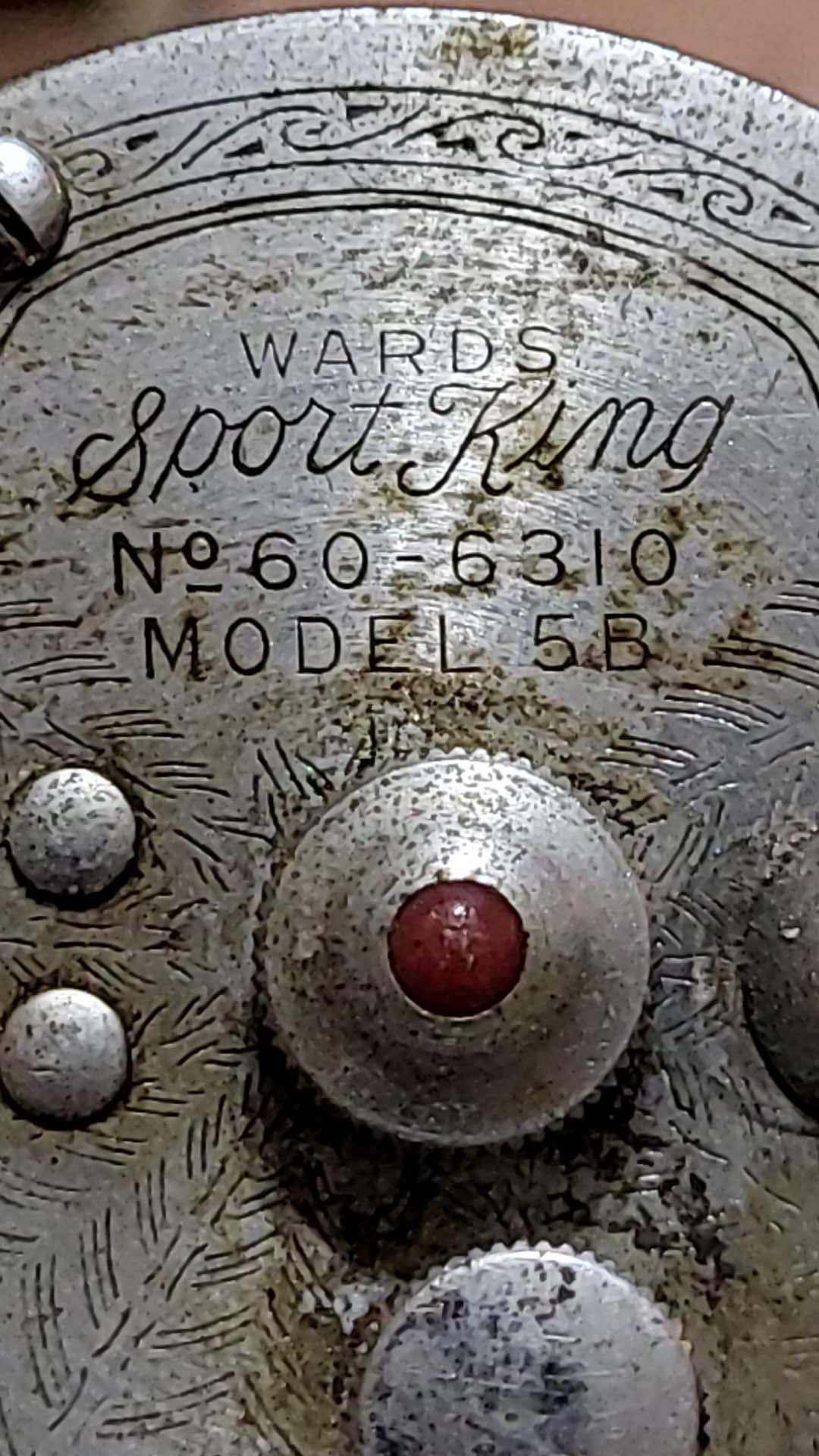 Vintage Fishing Reel and Solid Glass Rod. Montgomery Ward No. 69 6310 Model 5B Reel.  5 ft total length of Rod. Reel Made by Shakespeare.