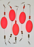 Popping Float Wire leader shaft Rigs, 5 Rigs, Bright Red, 2-1/2" Oval Floats, 9 inch lengths
