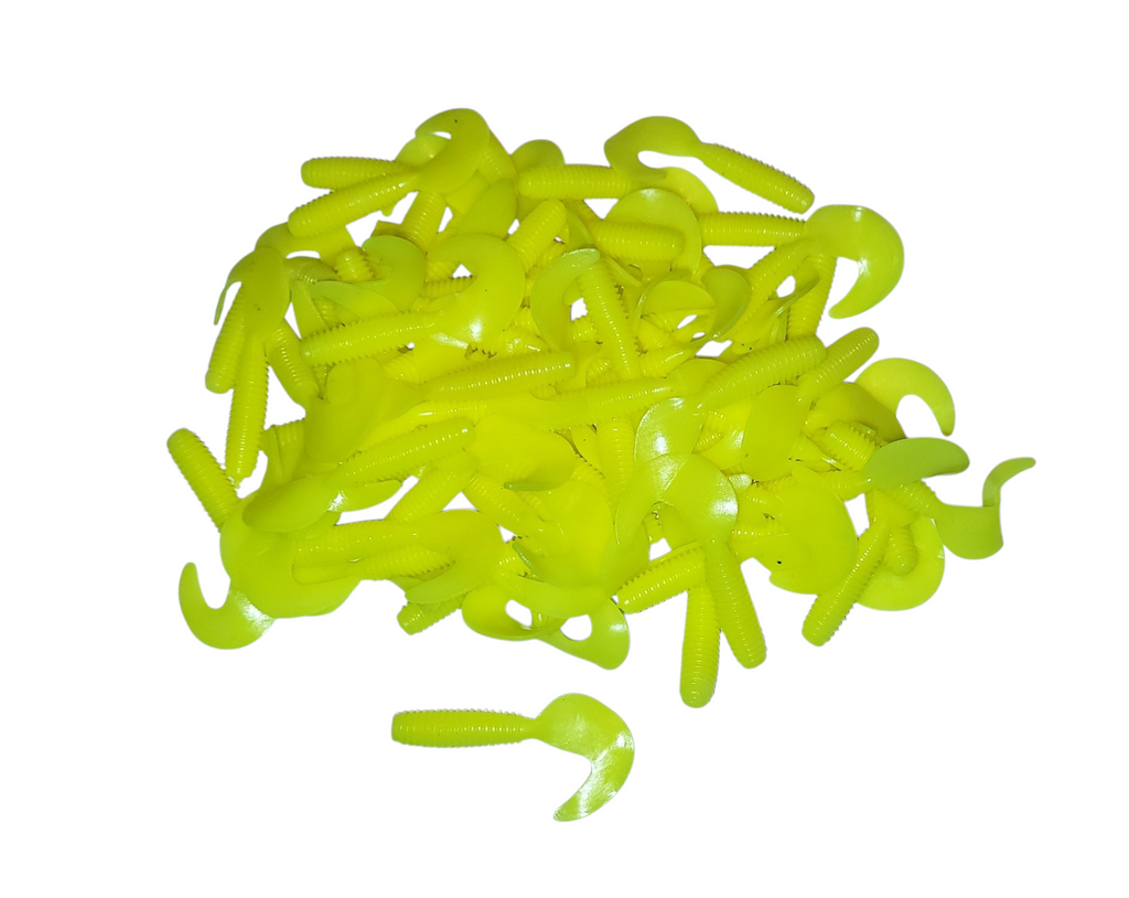 Triple Tail Tri-Tip Chartreuse Color 2 inch 100 Pack Curl Tail Grubs