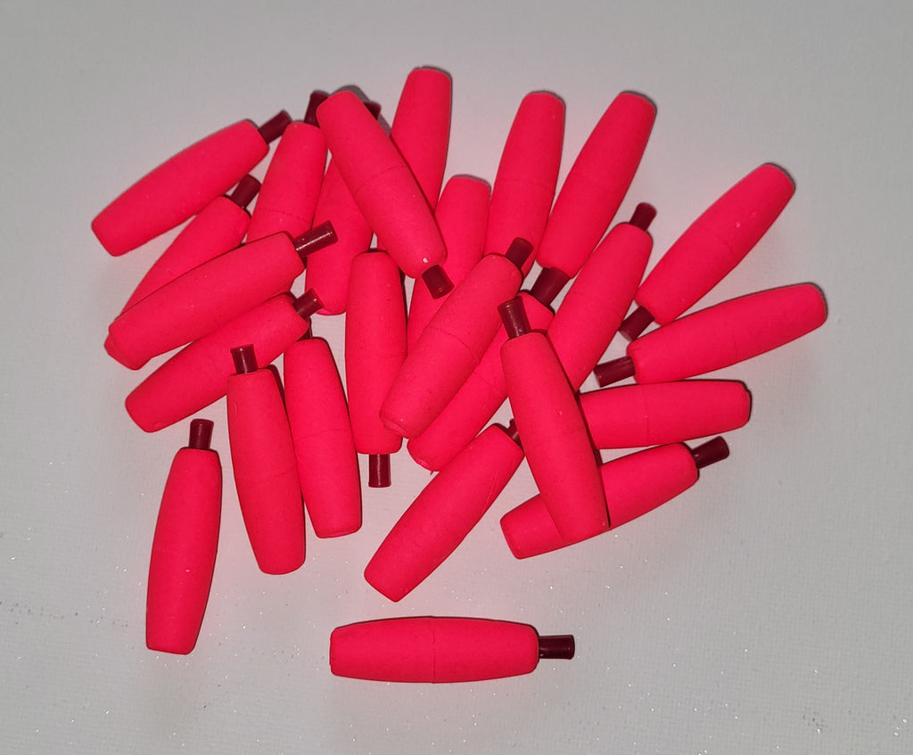 Fishing Floats 1-1/2" Bright PINK SLIM, 24 Floats w/peg Styrofoam Pegged Narrow Cigar Shaped