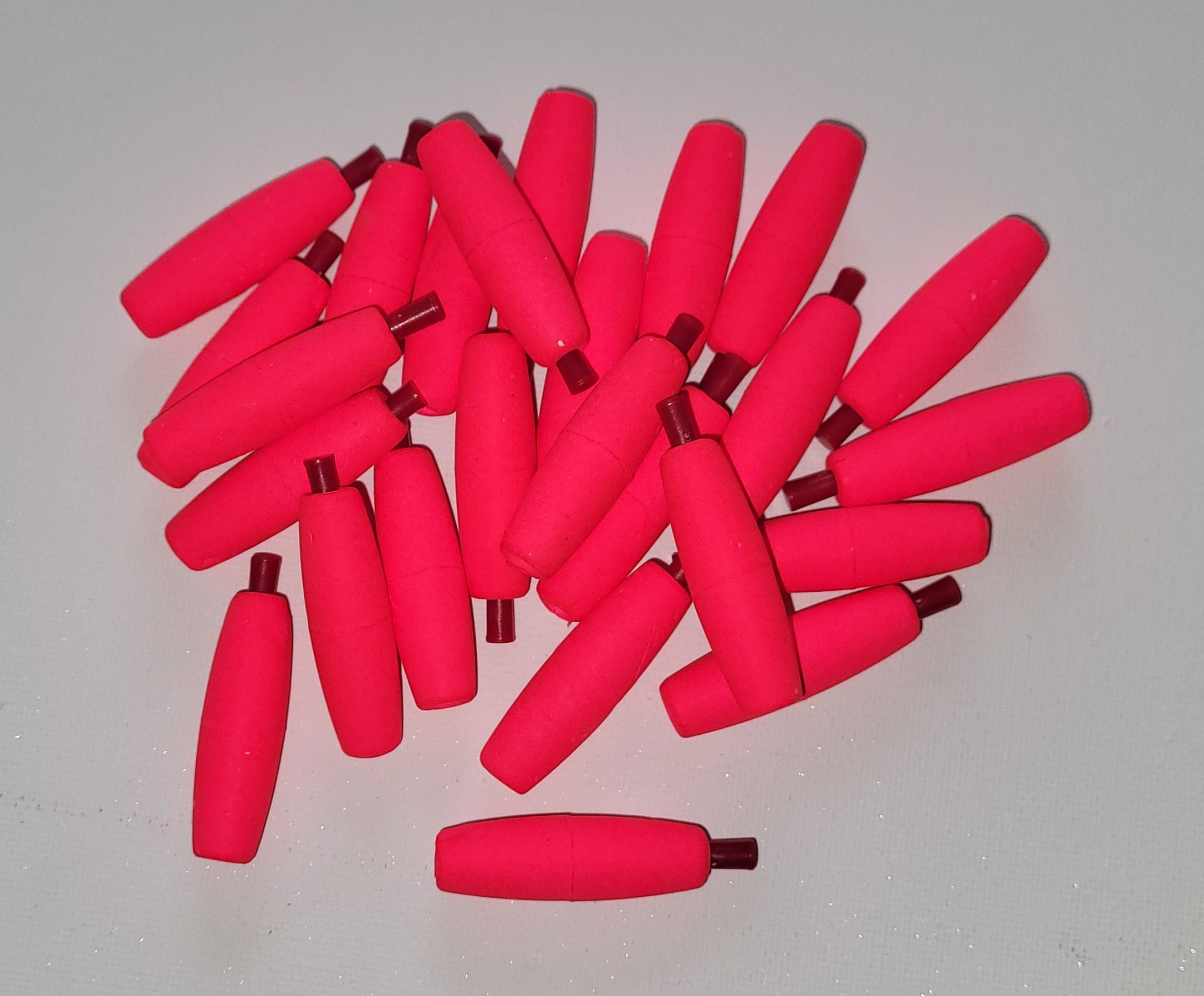 Fishing Floats 1-1/2" Bright PINK SLIM, 24 Floats w/peg Styrofoam Pegged Narrow Cigar Shaped