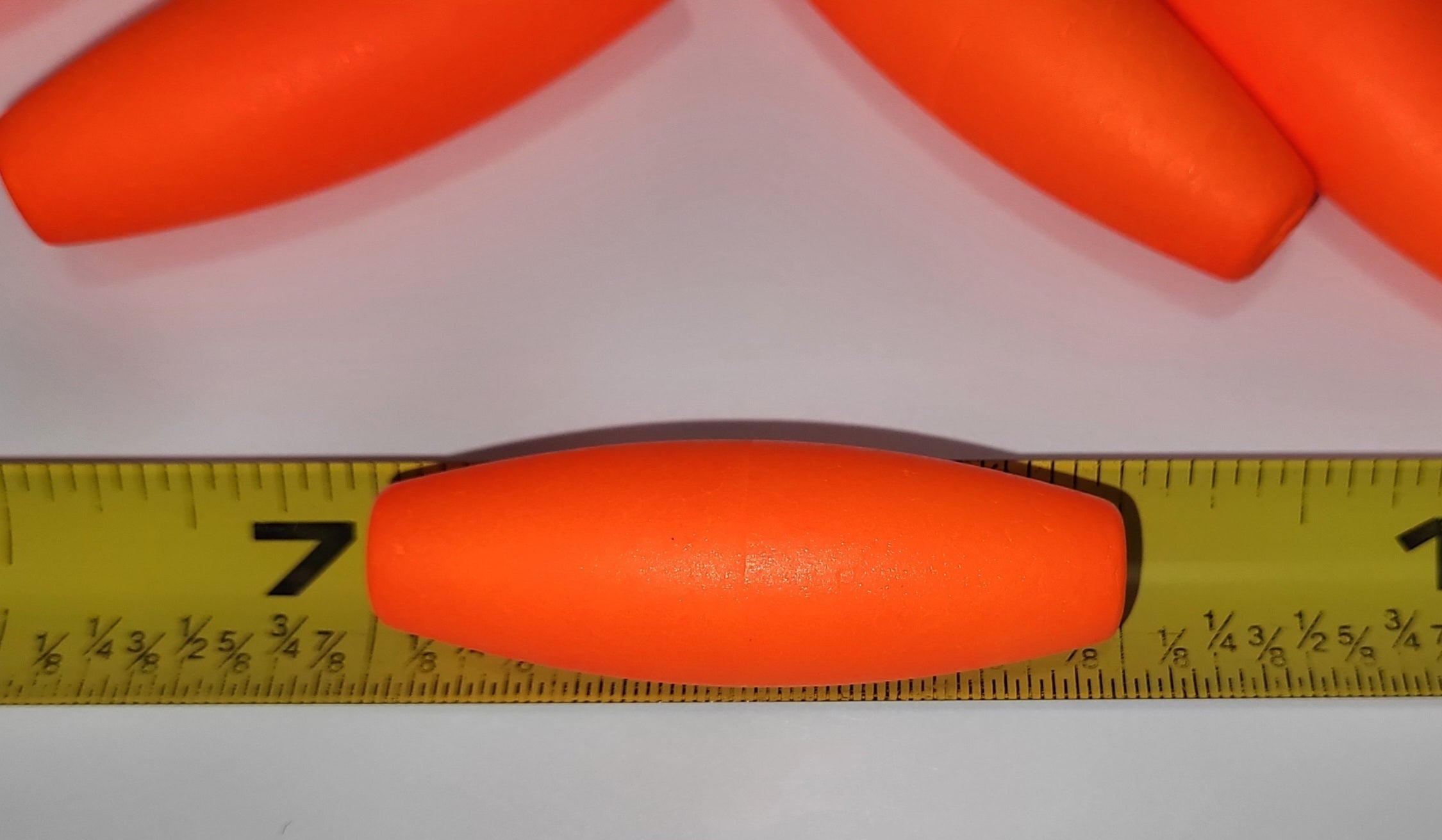 Fishing Floats 2" Bright Orange, 24 Floats, Styrofoam Cigar Shaped, Peg with hole