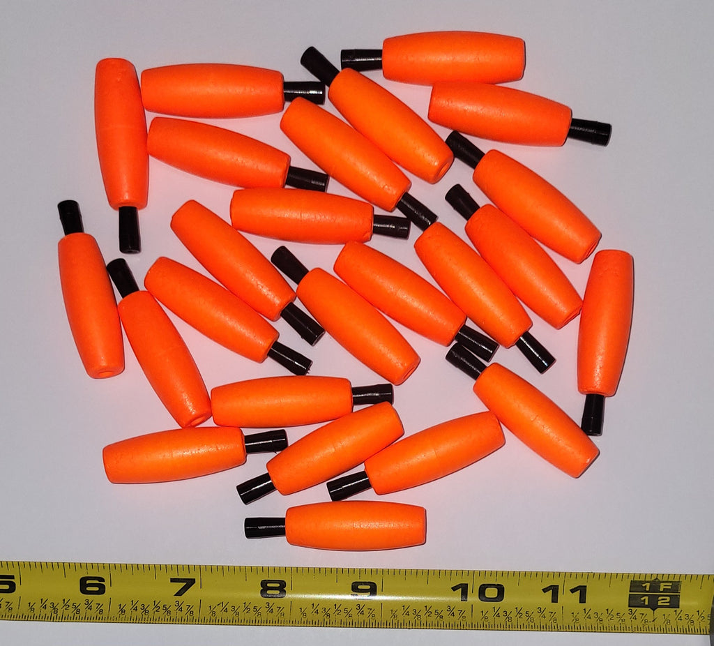 Fishing Floats 1-1/2" Bright Orange HUSKY, 24 Floats Styrofoam Pegged Cigar Shaped