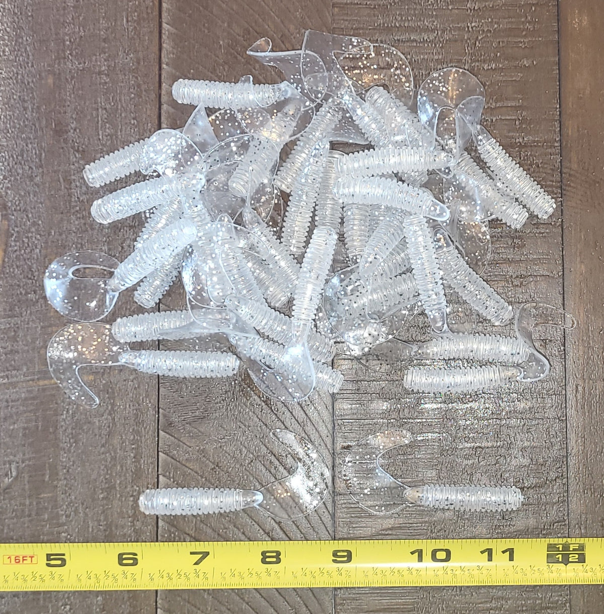 48 pcs, Transparent Shad Flash 2-3/4 in lengthy x 3/8 in diameter Large Body Soft Plastic Curl Tail Grubs