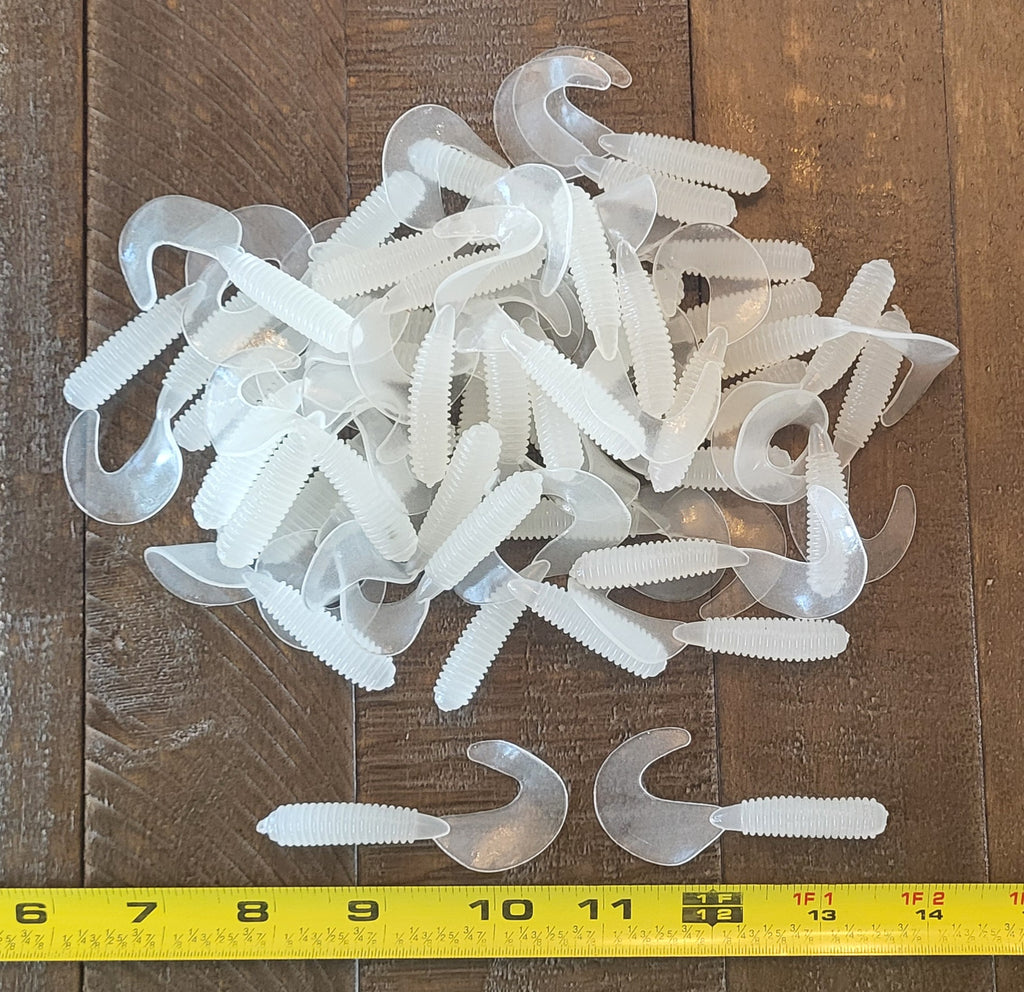 48 pcs, Translucent Luminous GLOW Color 2-3/4 in lengthy x 3/8 in diameter Large Body Soft Plastic Curl Tail Grubs