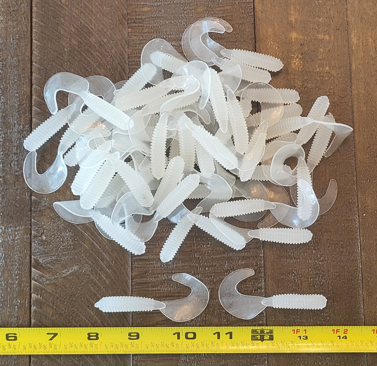 48 pcs, Translucent Luminous GLOW Color 2-3/4 in lengthy x 3/8 in diameter Large Body Soft Plastic Curl Tail Grubs