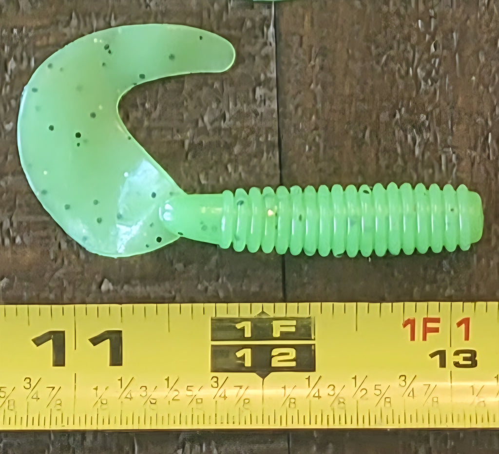 48 pcs, Opaque Lime Green Pepper Color 2-3/4 in lengthy x 3/8 in diameter Large Body Soft Plastic Curl Tail Grubs