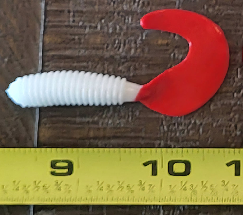 48 pcs, White Red 2-Color 2-3/4 in lengthy x 3/8 in diameter Large Body Soft Plastic Curl Tail Grubs