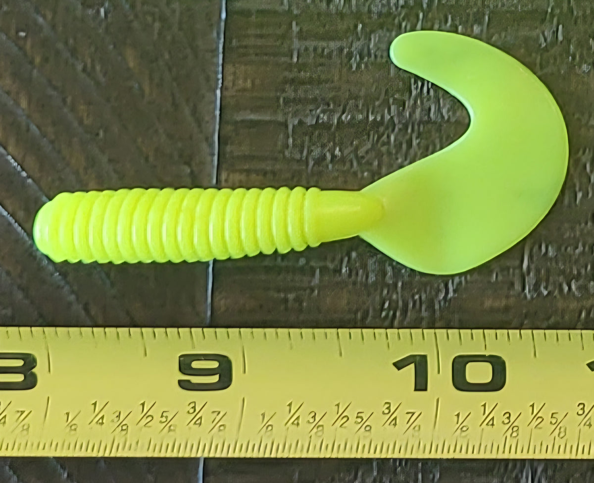 48 pcs, Chartreuse 2-3/4 in length x 3/8 in diameter Large Body Soft Plastic Curl Tail Grubs