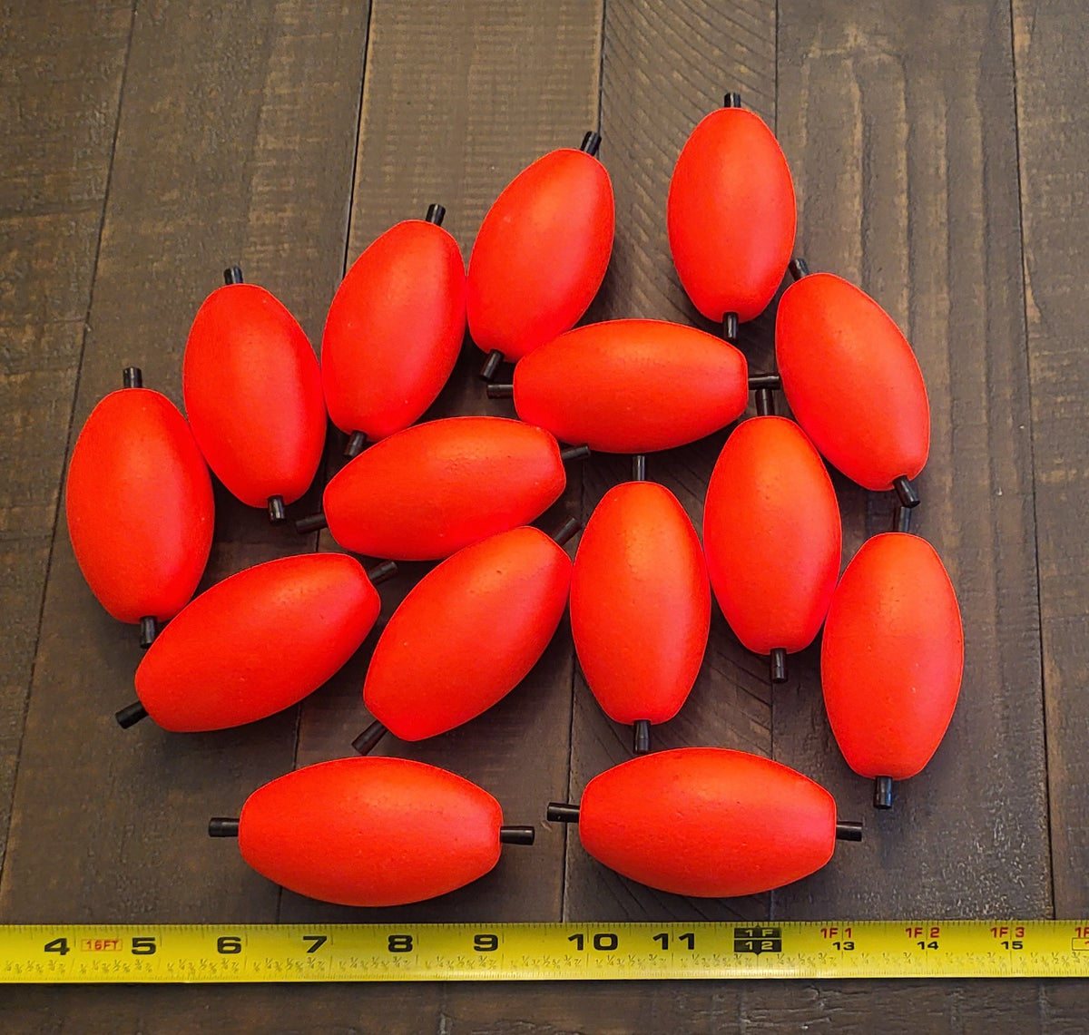 3 inch OVAL BRIGHT RED, 15 Large Oval Floats with 2 Pegs w/holes + 18 Bobber Stoppers