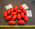 3 inch OVAL BRIGHT RED, 15 Large Oval Floats with 2 Pegs w/holes + 18 Bobber Stoppers