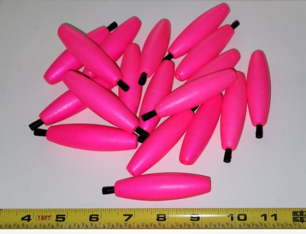 Fishing Floats 3" Bright PINK, 24 Floats, Styrofoam Cigar Shaped, Peg with hole