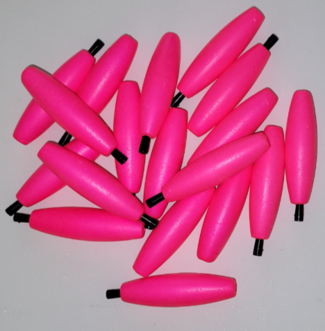 Fishing Floats 3" Bright PINK, 24 Floats, Styrofoam Cigar Shaped, Peg with hole