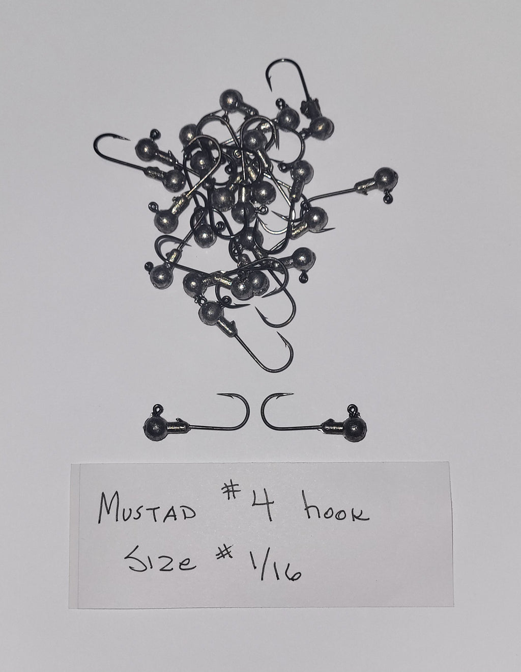 Mustad Hook Jig Heads 24 ea, size# 1/16, with #4 32833NP-BN 2X Mustad Hook, Clear Coated to protect finish, no paint