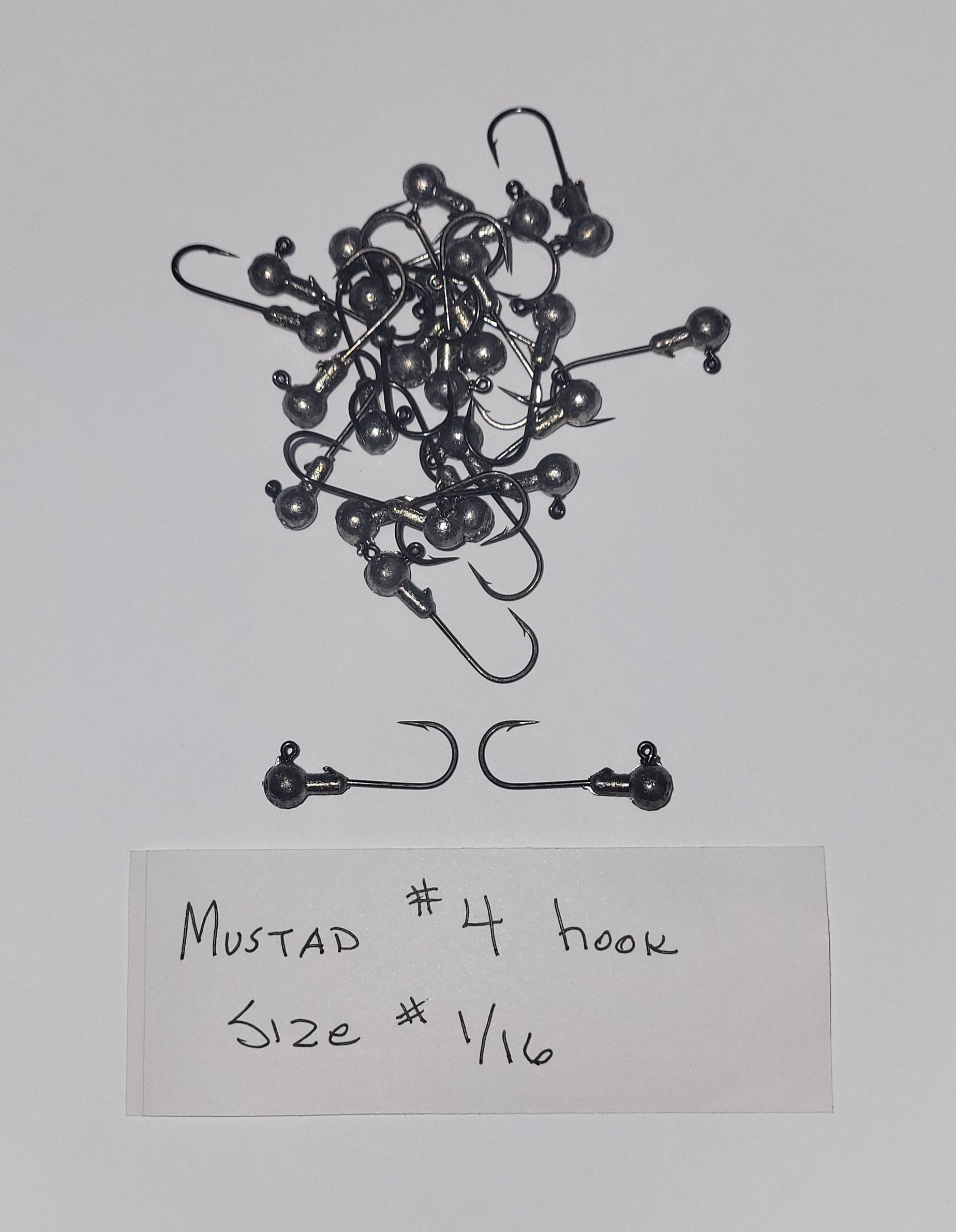 Mustad Hook Jig Heads 24 ea, size# 1/16, with #4 32833NP-BN 2X Mustad Hook, Clear Coated to protect finish, no paint