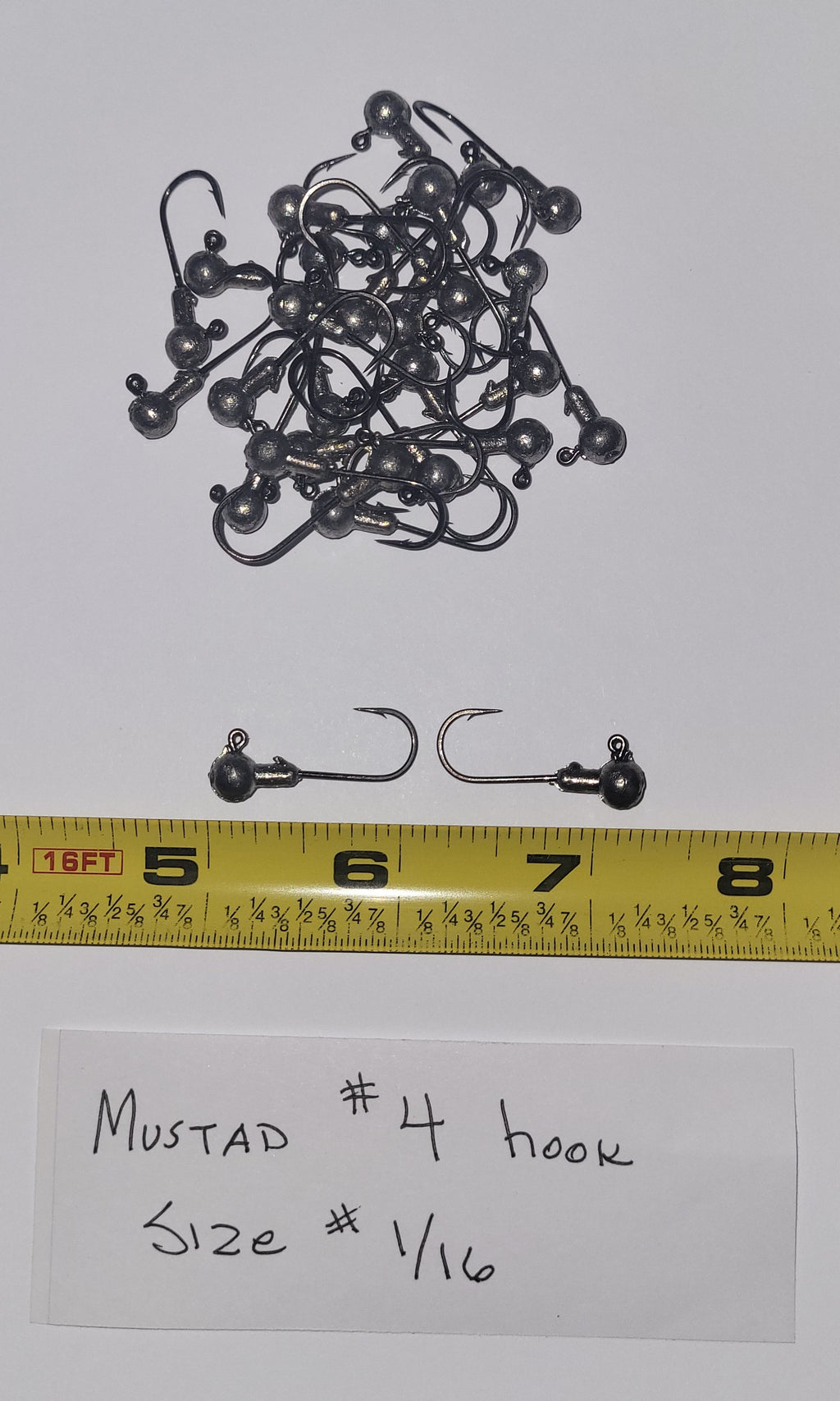Mustad Hook Jig Heads 24 ea, size# 1/16, with #4 32833NP-BN 2X Mustad Hook, Clear Coated to protect finish, no paint