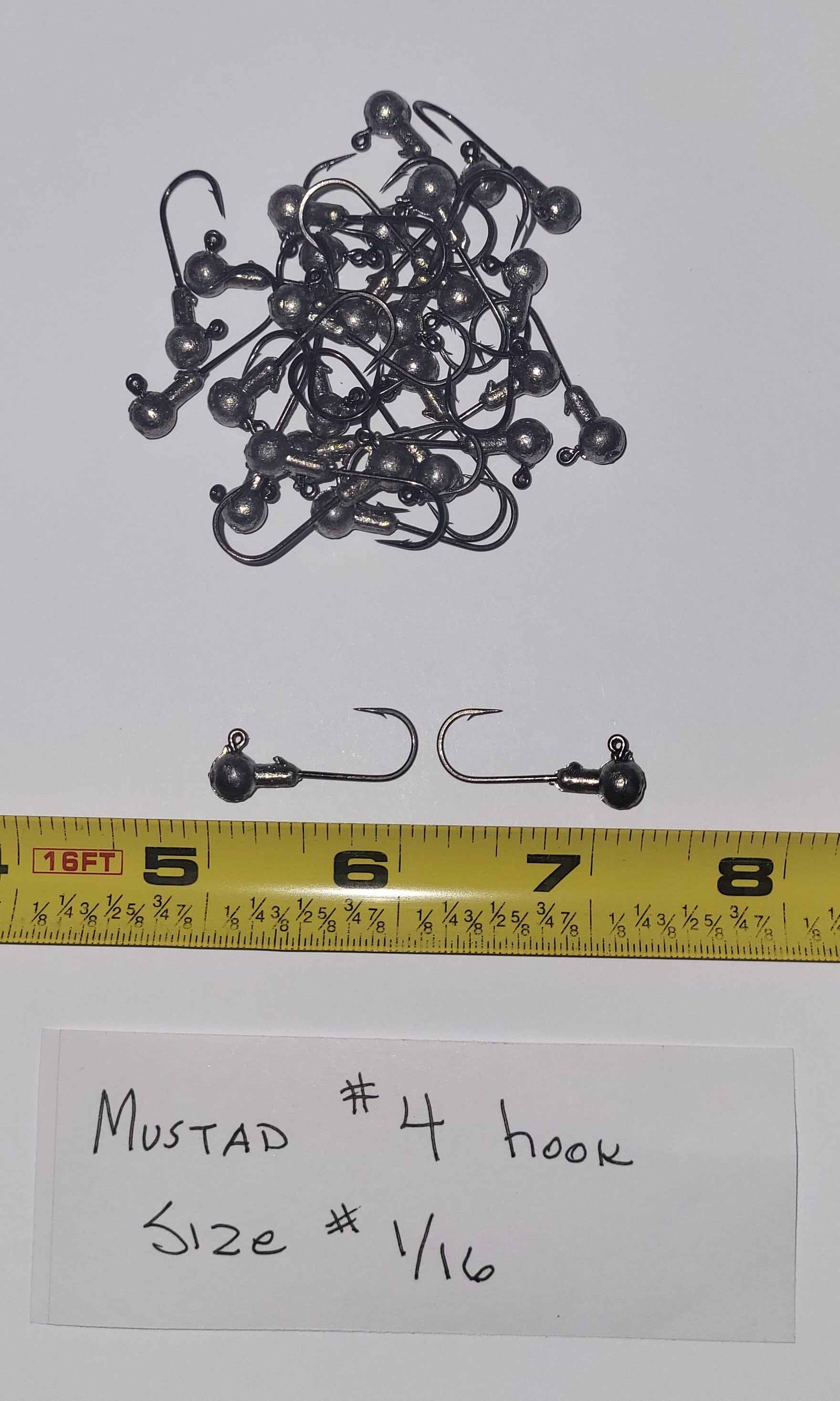 Mustad Hook Jig Heads 24 ea, size# 1/16, with #4 32833NP-BN 2X Mustad Hook, Clear Coated to protect finish, no paint
