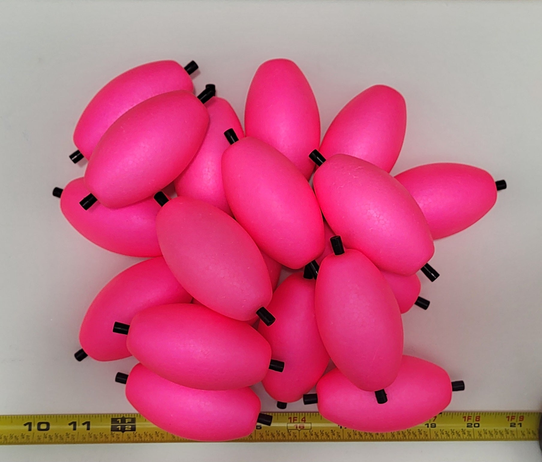 3 inch OVAL BRIGHT PINK, 15 Large Oval Floats with 2 Pegs w/holes + 18 Bobber Stoppers