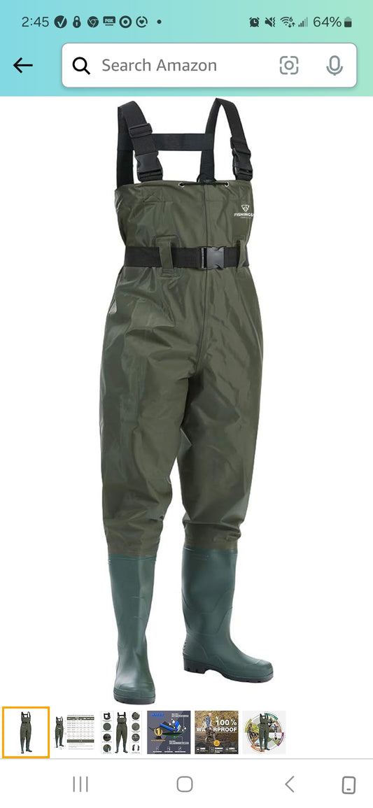 Chest Waders, FishingSir, Never Used, Mens size 8/Womens 10, includes Cellphone Case and Patch Kit
