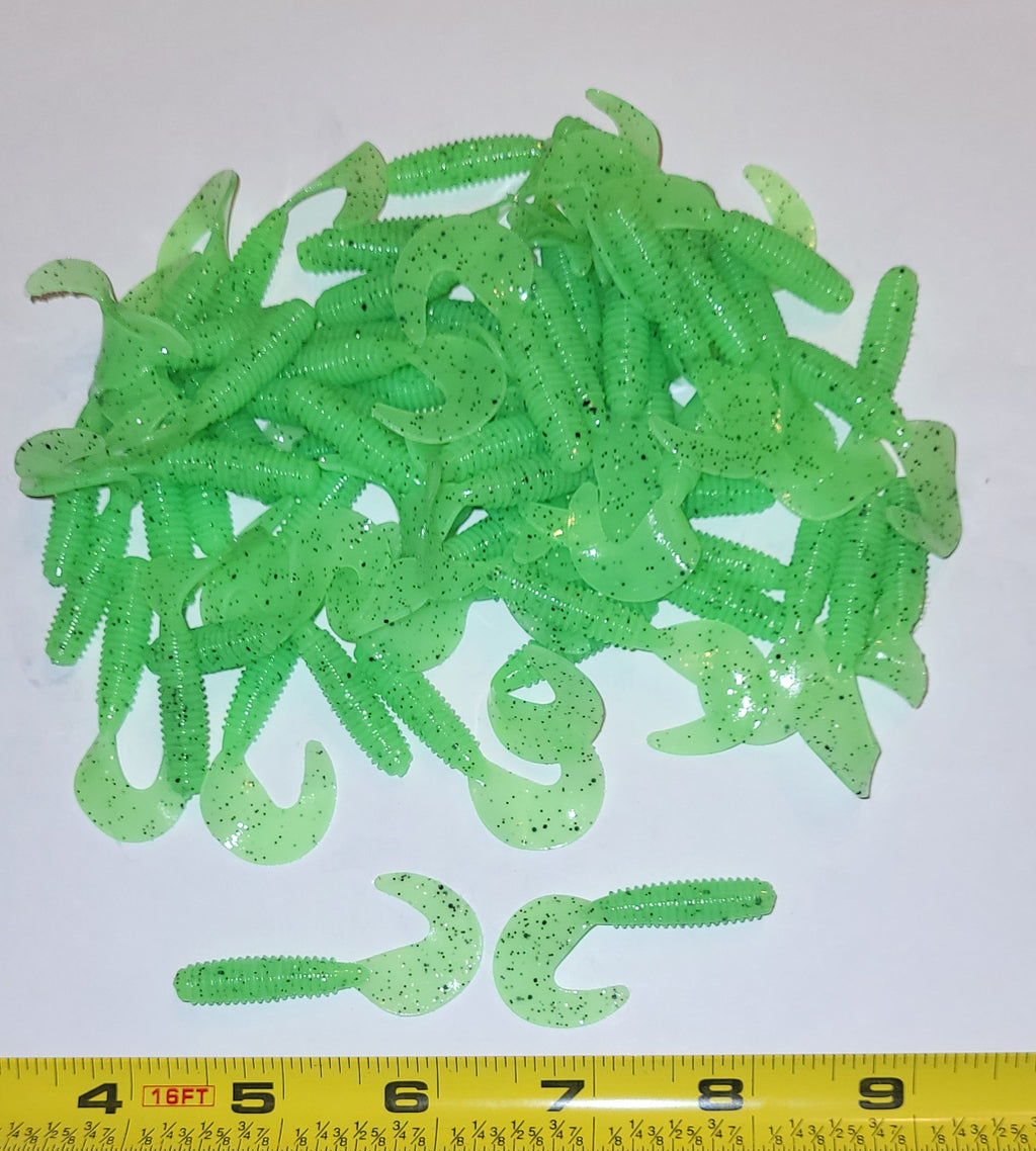 Lime Green Pepper 2 inch Soft Plastic Curl Tail Grubs