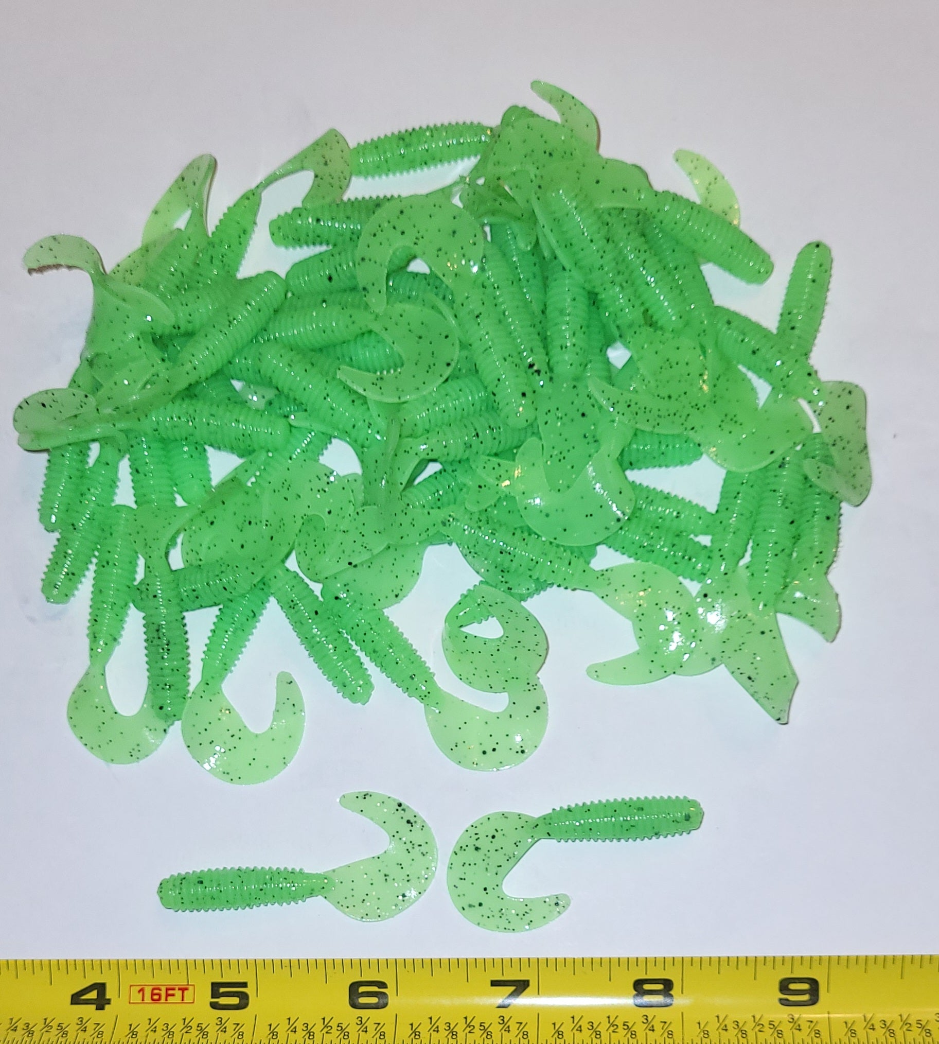 Lime Green Pepper 2 inch Soft Plastic Curl Tail Grubs