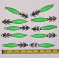 10 Bright Green Squid / Octopus Jigs 32 Super Sharp Prongs 4" Approximate Overall Length