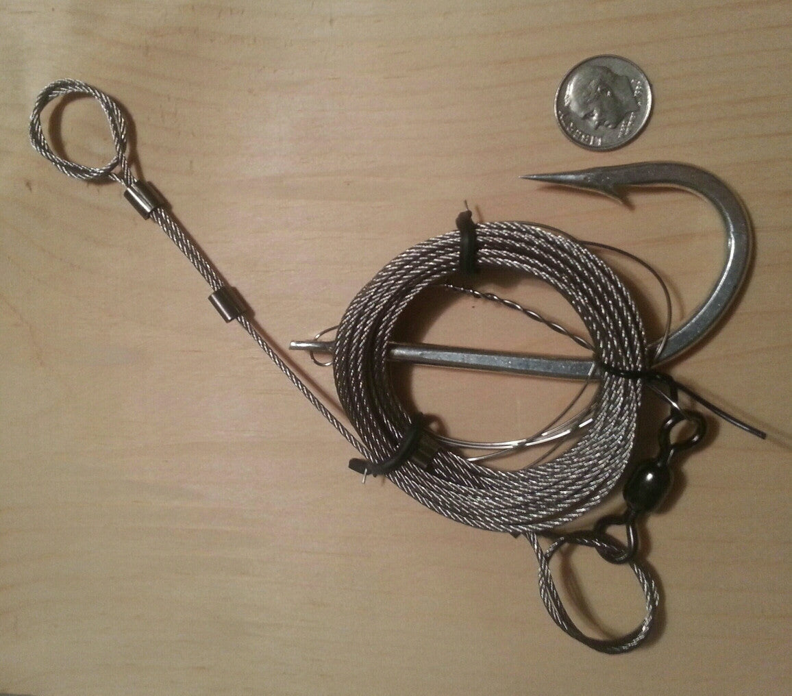 Shark Rig Heavy Duty Cable, Wire, Swivel and 12/0 HEAVYDUTY SHARP HOOK, 350 lb Miniumum cable weight